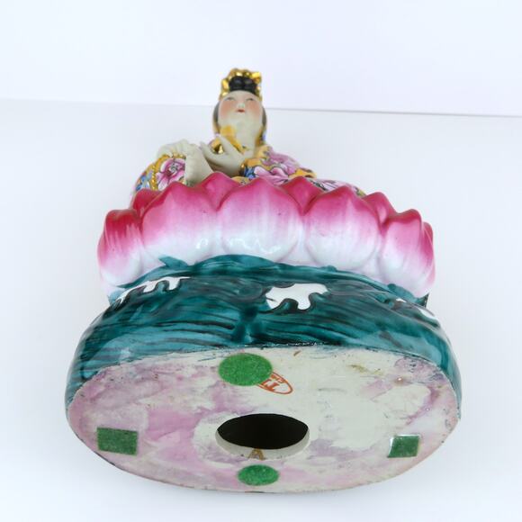 Vintage 11" Porcelain Guanyin Statue TPC China Mid Century Kwan Yin Famille Rose - Picture 8 of 11